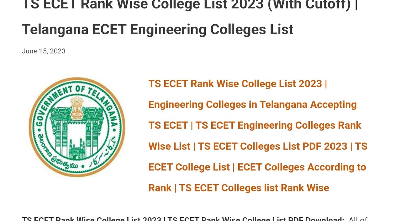 TS ECET RANK WISE COLLEGE LIST 2023 | TS ENGINEERING COLLEGE LIST #tsecet #collegelist #engineering