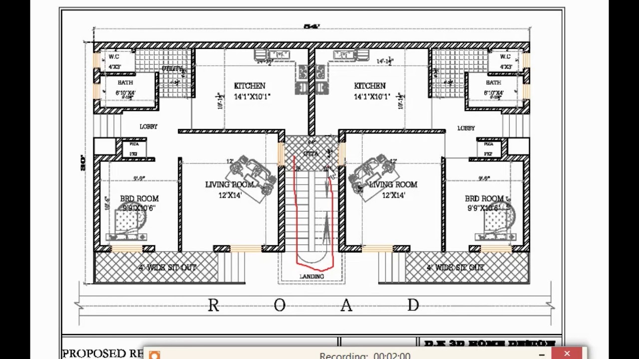 दो भाइयों के लिए 54x30 feet Latest 2 brothers house plan जिसमे stair case दोनों के लिए एक ही है