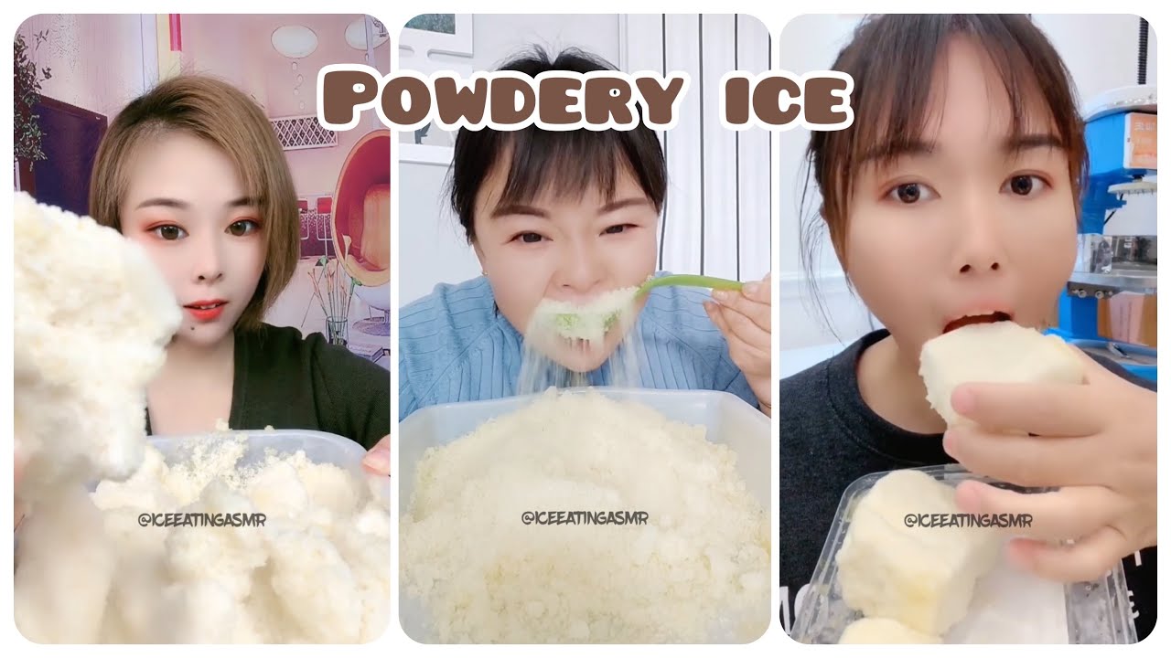 [ASMR] POWDERY ICE & BUCKWHEAT TEA ICE & SQUEAKY ICE EATING VIDEOS ( BIG BITES ) 🤤 💛🤍