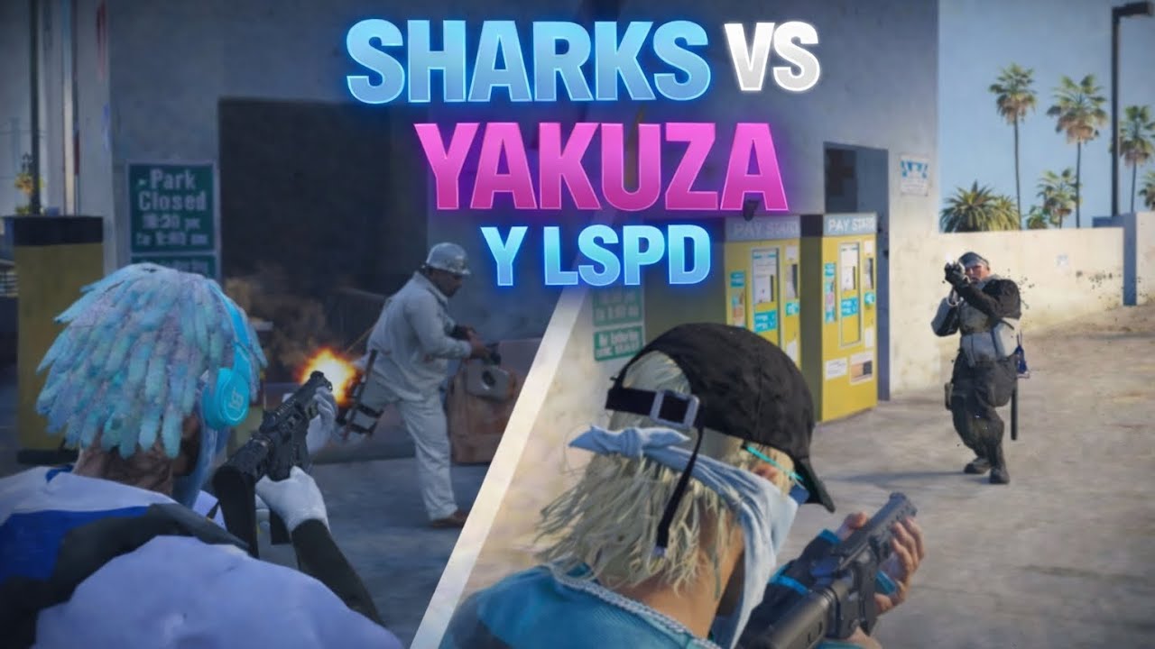 SHARKS vs YAKUZA y LSPD con ARMAS LARGAS | DovuxLife 