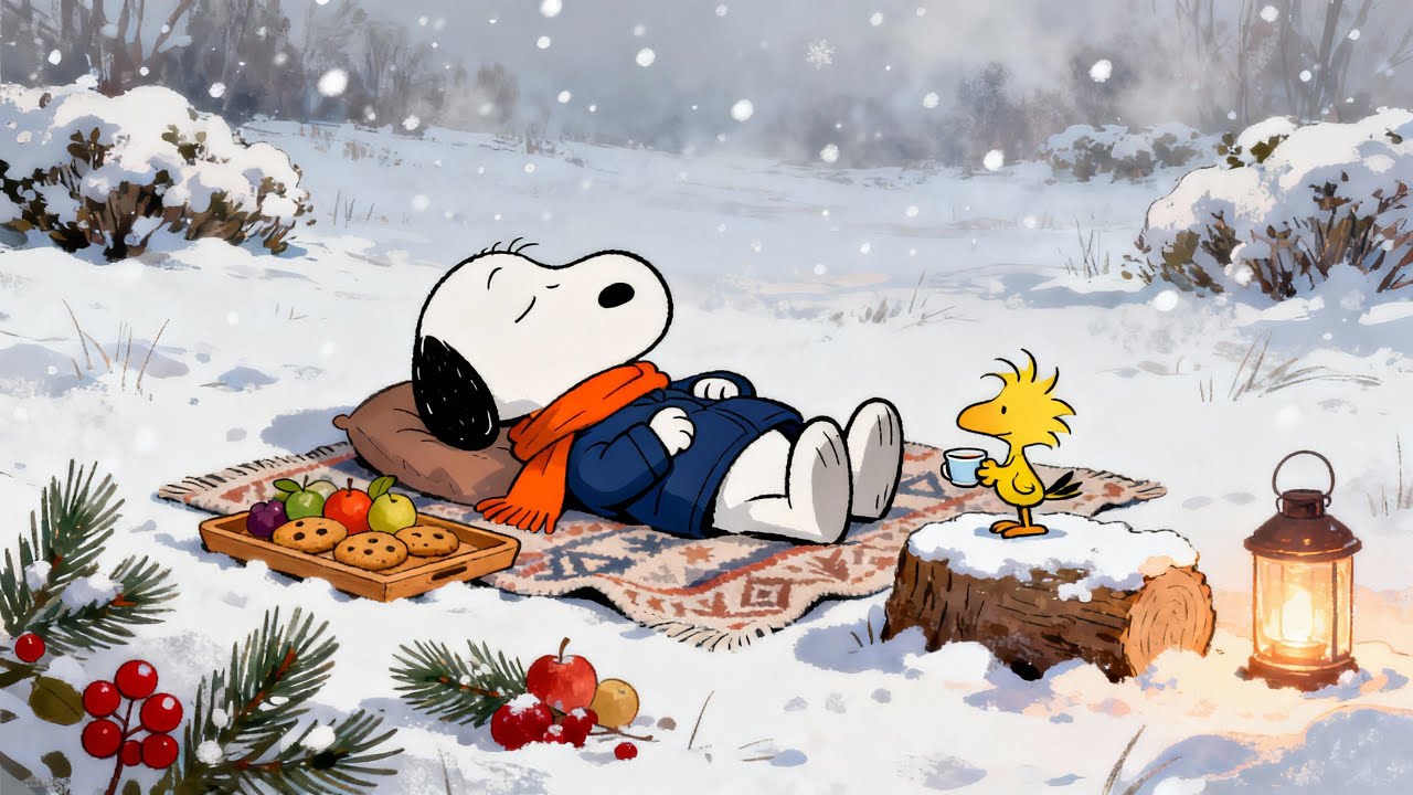 Snoopy Jazzy Winter Forest ❄️ Ambient Lofi Mix, Soft Snowfall & Chill Vibes | Sleep & Focus