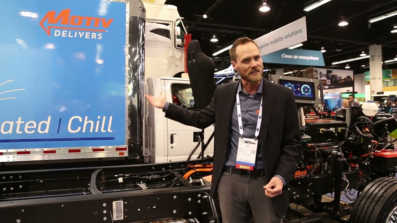 Motiv Power Systems&rsquo; Refrigerated Box Truck and All-Electric Strip Chassis at ACT 2023