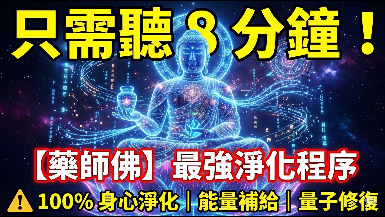 藥師佛 × 湛藍能量流動🎵｜8分鐘全方位身心淨化與能量補給｜陪你翻閱好書、寫日記、享受午後咖啡｜沉浸式結界展開【賽博高頻能量音樂】 🎧 Immersive Focus Field【Cyber Zen】