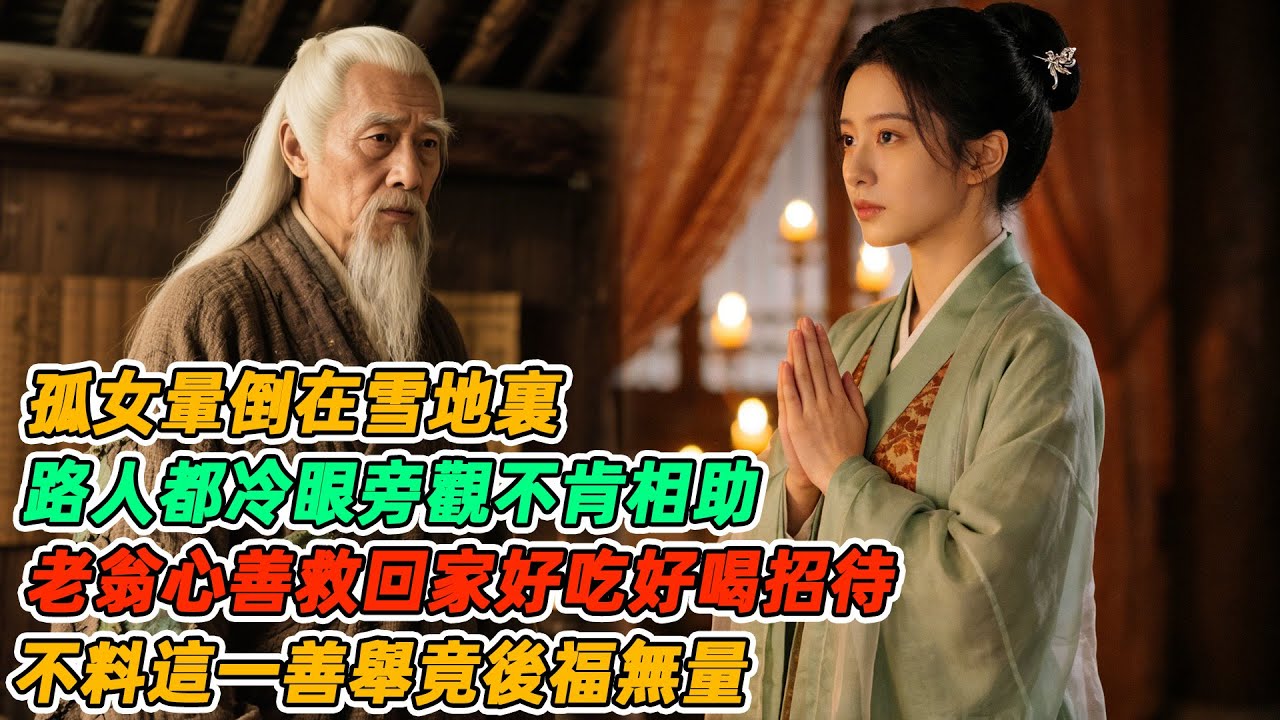 民間故事：孤女暈倒在雪地裏，路人都冷眼旁觀不肯相助，老翁心善救回家好吃好喝招待，不料這一善舉竟後福無量