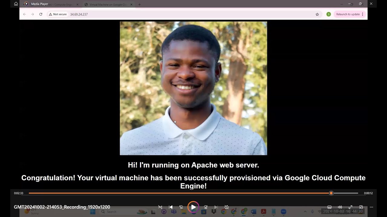 Create virtual machine, install apache webserver, deploy website with image stored in bucket on GCP