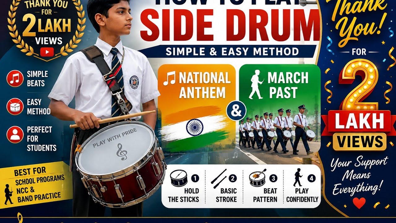 HOW TO PLAY SIDE DRUM🥁 ON NATIONAL ANTHEM. राष्ट्रगान में साइड Snare Drum (स्नेयर ड्रम) बजाना सीखें
