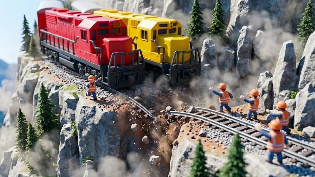 Two Trains in Big Danger! Mountain Railway Track Damage — Emergency Rescue 🚨🚂