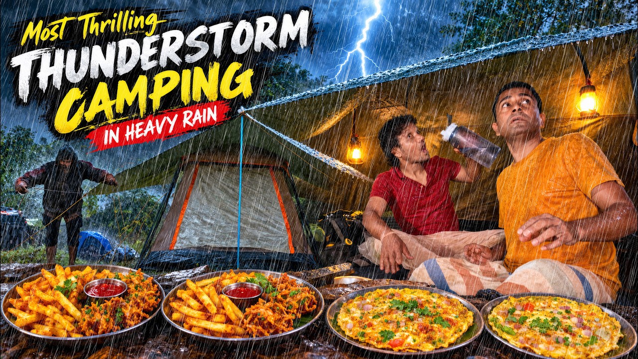 Most Thrilling Thunderstorm Camping In Heavy Rain ⛈️ Crazy Rain Camping with Friend