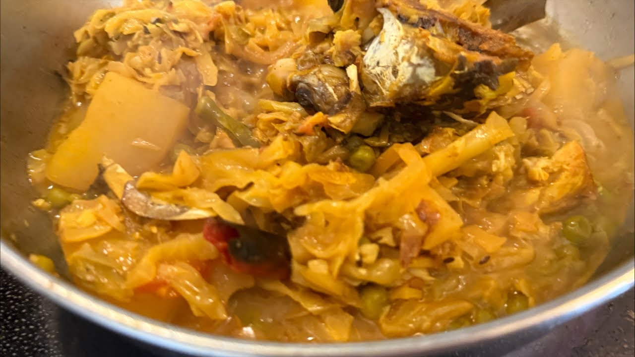 Cabbage With Fish Head Bengali Lunch