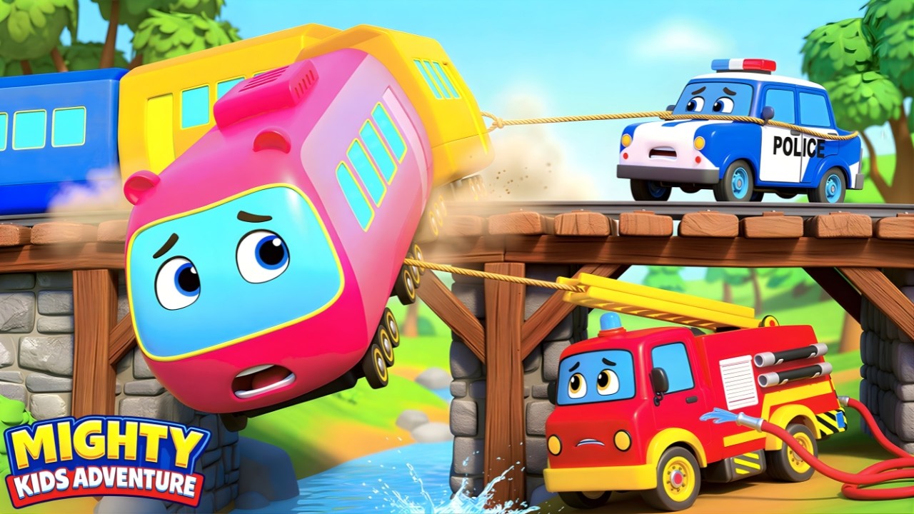 TRAIN ON THE EDGE! 🚂😱 Broken Bridge Rescue Mission | EP 5 |🚨 Police Car Rescue|Mighty Kids Adventure