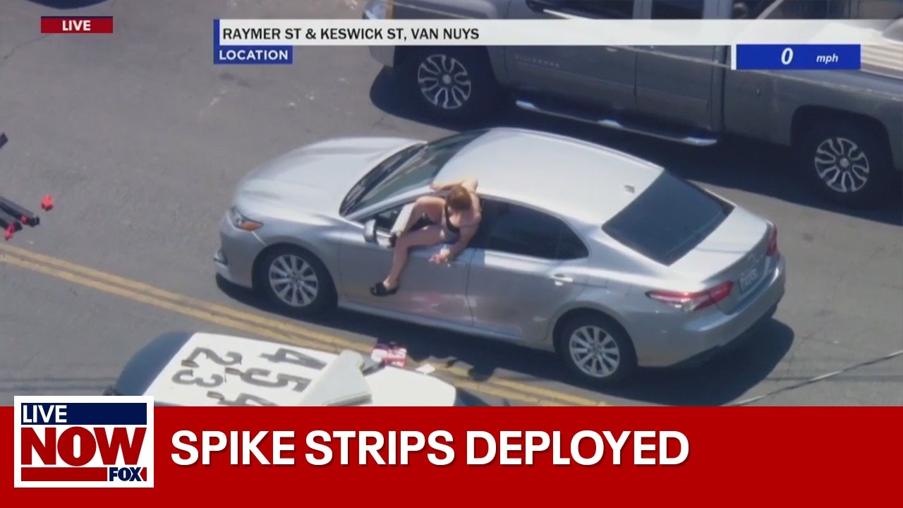 WATCH: LAPD successfully deploys spike strips to stop chase | LiveNOW from FOX