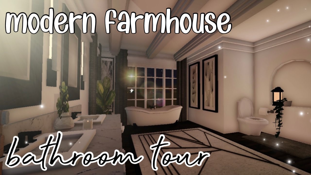 Aesthetic Minimalistic Bloxburg Modern Farmhouse Bathroom Tour | melendezz