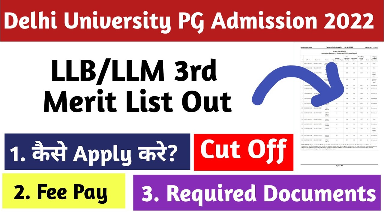DU LLB/LLM 3rd Cut Off 2022 || DU PG Admission 2022
