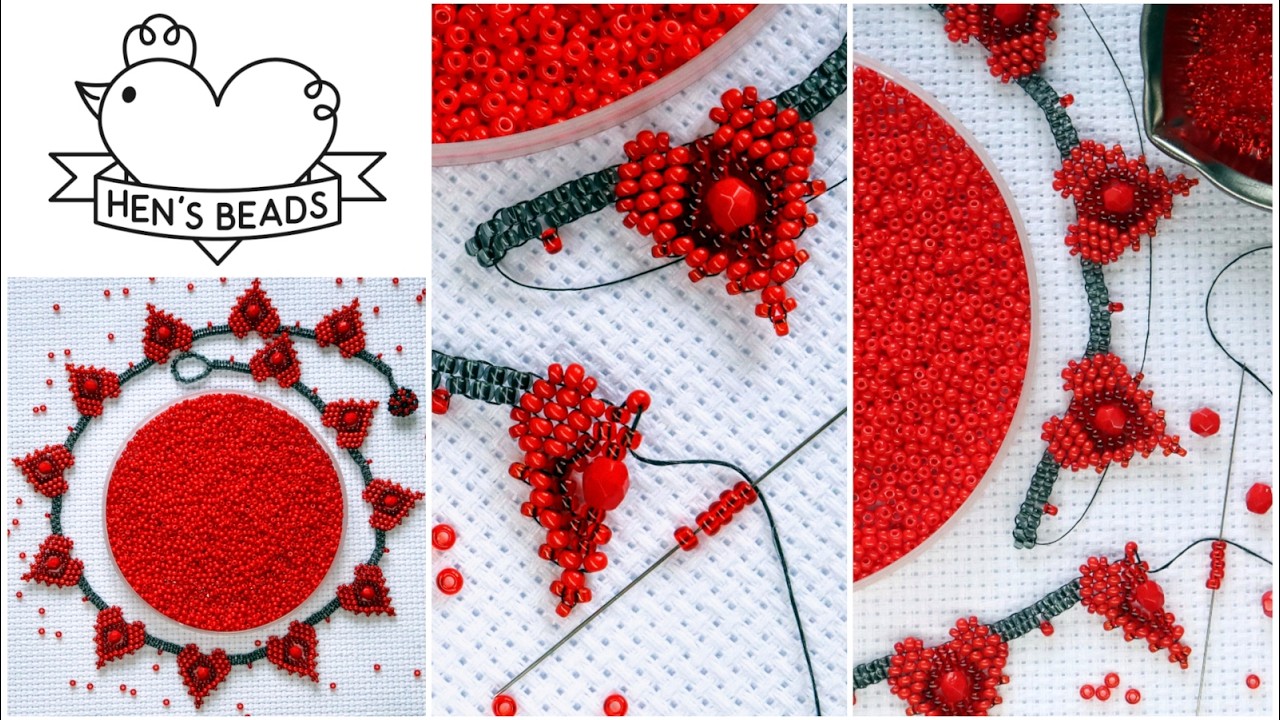 How to make a FOLK STYLE HEART NECKLACE for Valentine's day from seed beads Hen's Beads DIY Tutorial