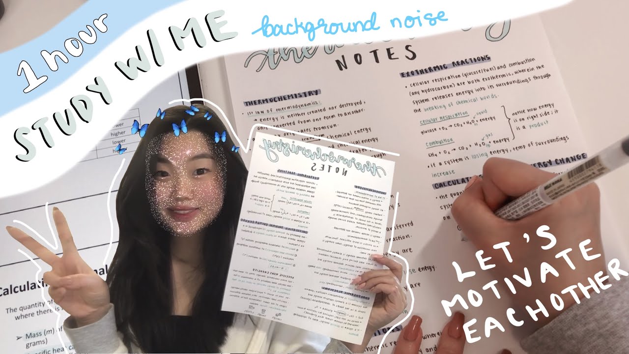 STUDY WITH ME for 1 hour ~ real time, no music | writing aesthetic notes