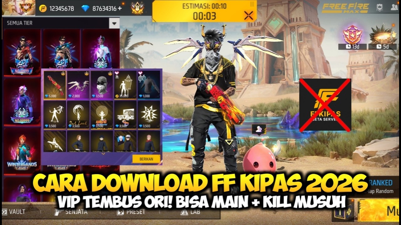 CARA DOWNLOAD FF KIPAS VIP 2026 BISA MAIN TERUS! SAYA PASANG FF KIPAS TEMBUS ORI TERBARU
