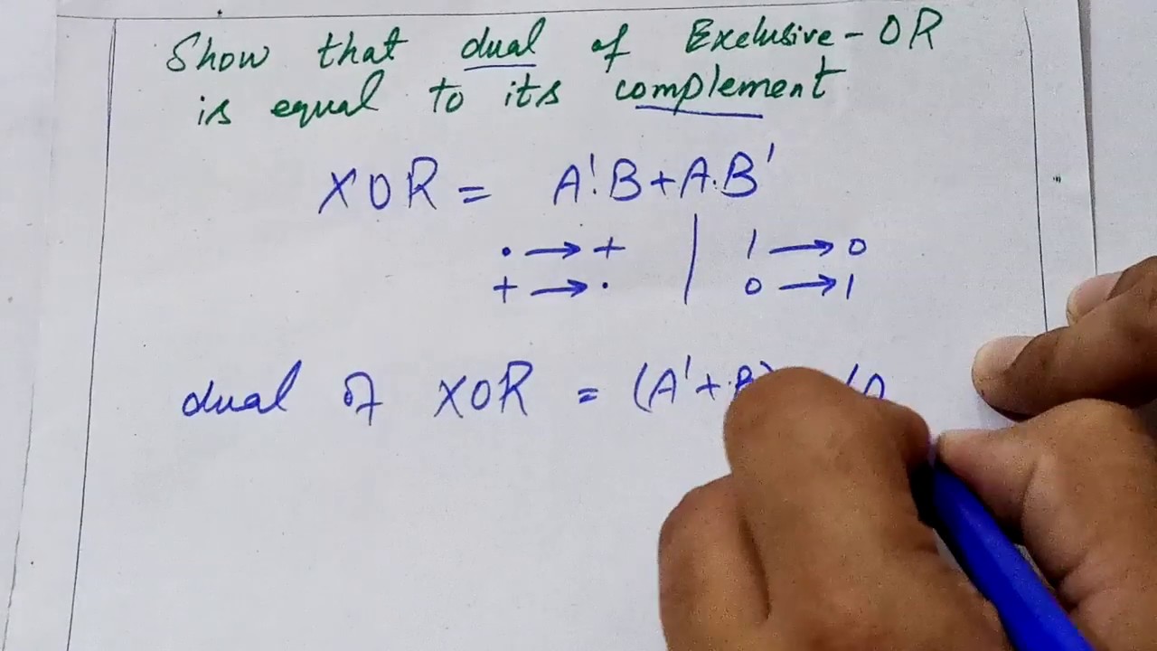 show that dual of exclusive or is equal to its complement