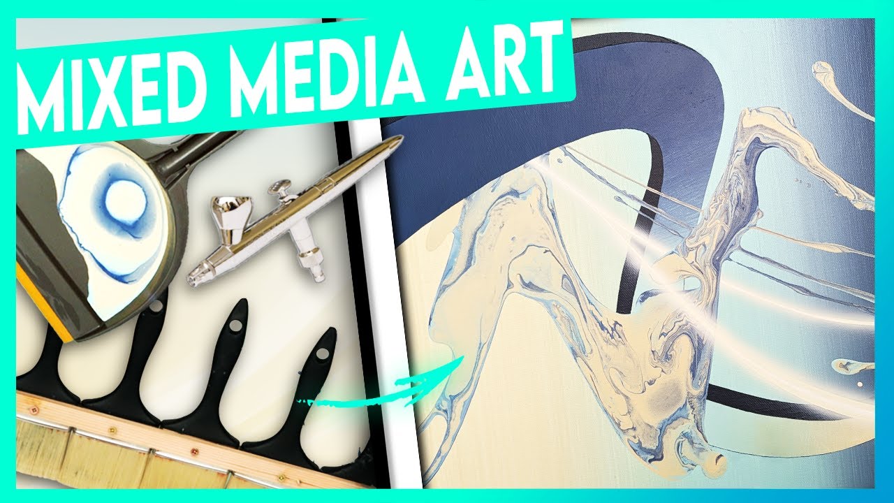 Acrylic pouring marble effect and mixed media
