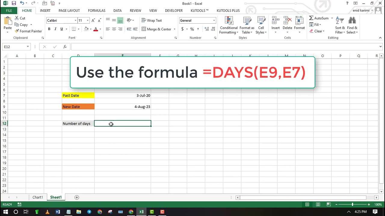 How to count number of days since date in Excel