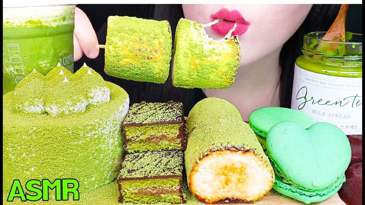 ASMR GREEN TEA ICE CREAM, MARSHMALLOW, CAKE, MACARON 그린티 녹차 아이스크림, 마쉬멜로우, 케이크 먹방 EATING SOUNDS