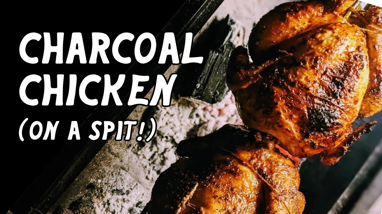 AA BATTERY powered rotisserie charcoal chicken on the 'BUNNINGS SPIT'