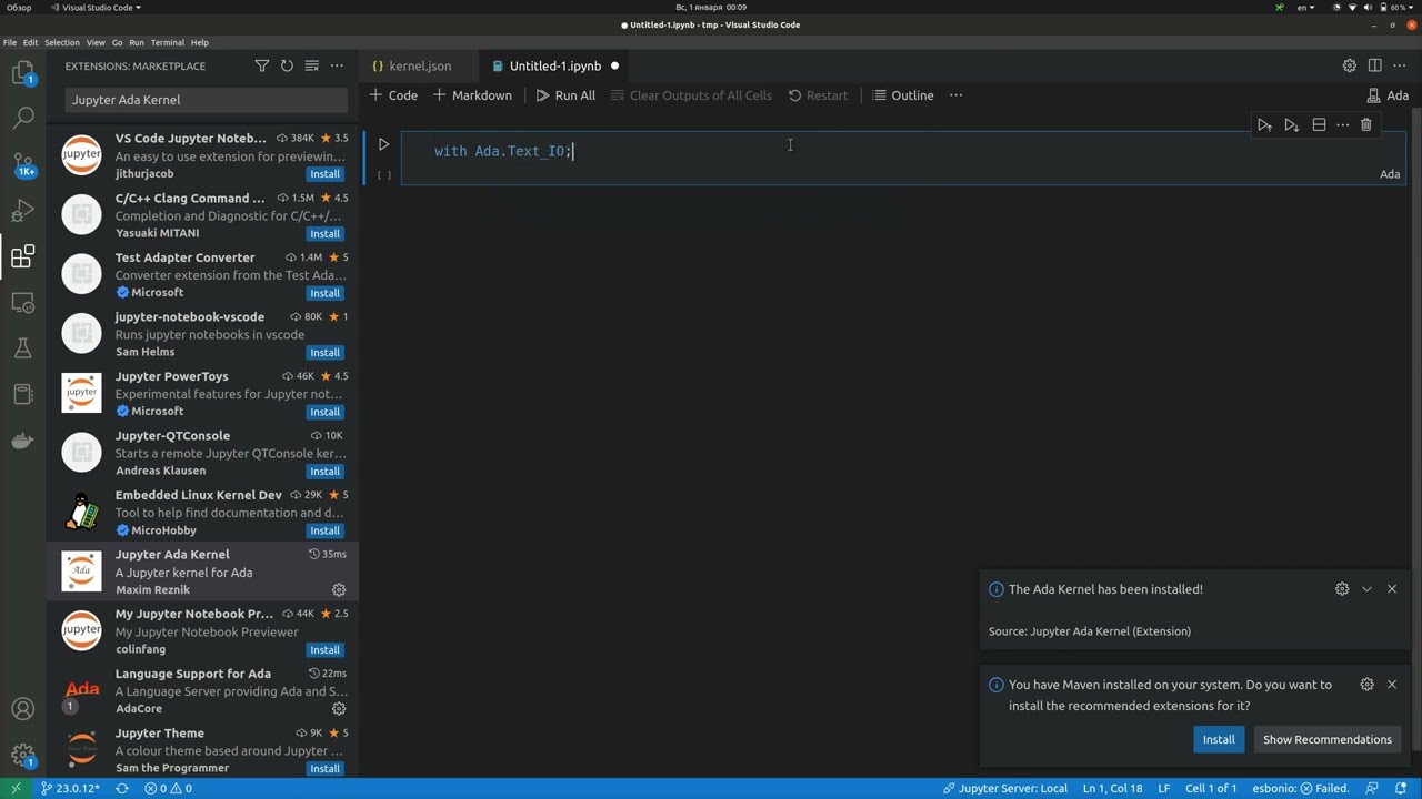 Ada Kernel for Jupyter Notebook and VS Code