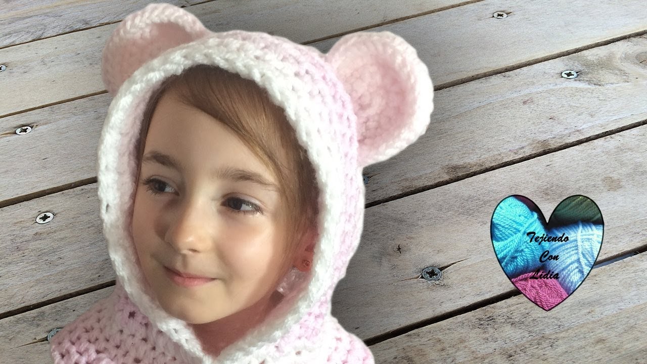 Crochet : Capucha con orejas más fácil del mundo ! Todas las tallas