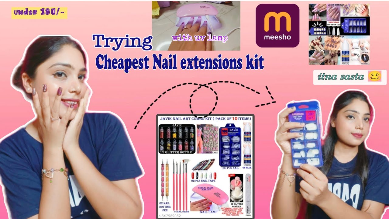 Trying MEESHO'S cheapest NAILART Kit🤯🤷 || Under ₹ 180 || Nail Extension At Home|| Muskan lifestyle||