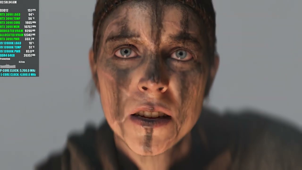 RTX 3090 | 13900K | Senua's Saga Hellblade II Max Settings 4K DLSS 4.5 Ultra Performance FG x4