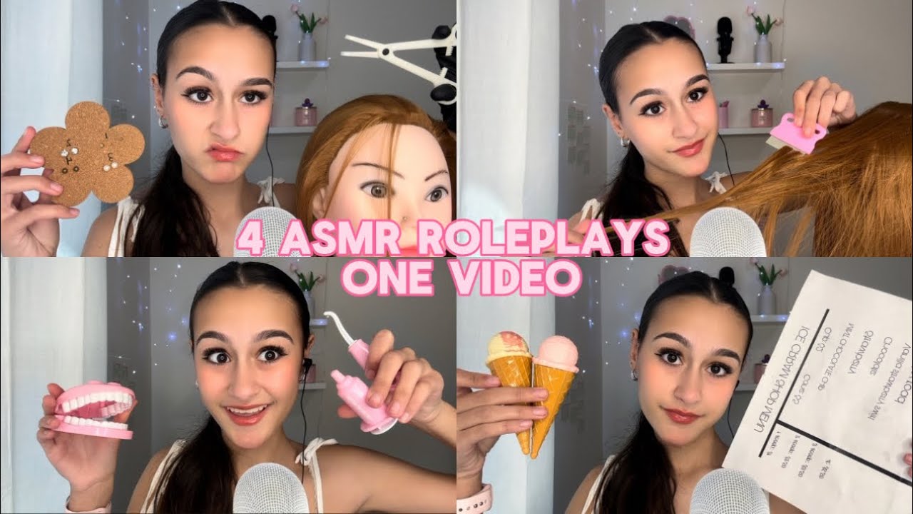4 ASMR ROLEPLAYS 1 VID  *piercer, lice check, ice cream, & dentist. 😱