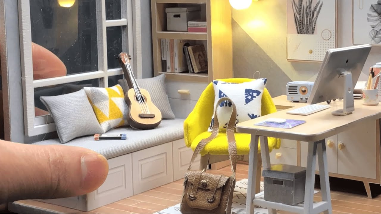 DIY Miniature HOUSE | Study room with a guitar | Relaxing music | What a tiny world