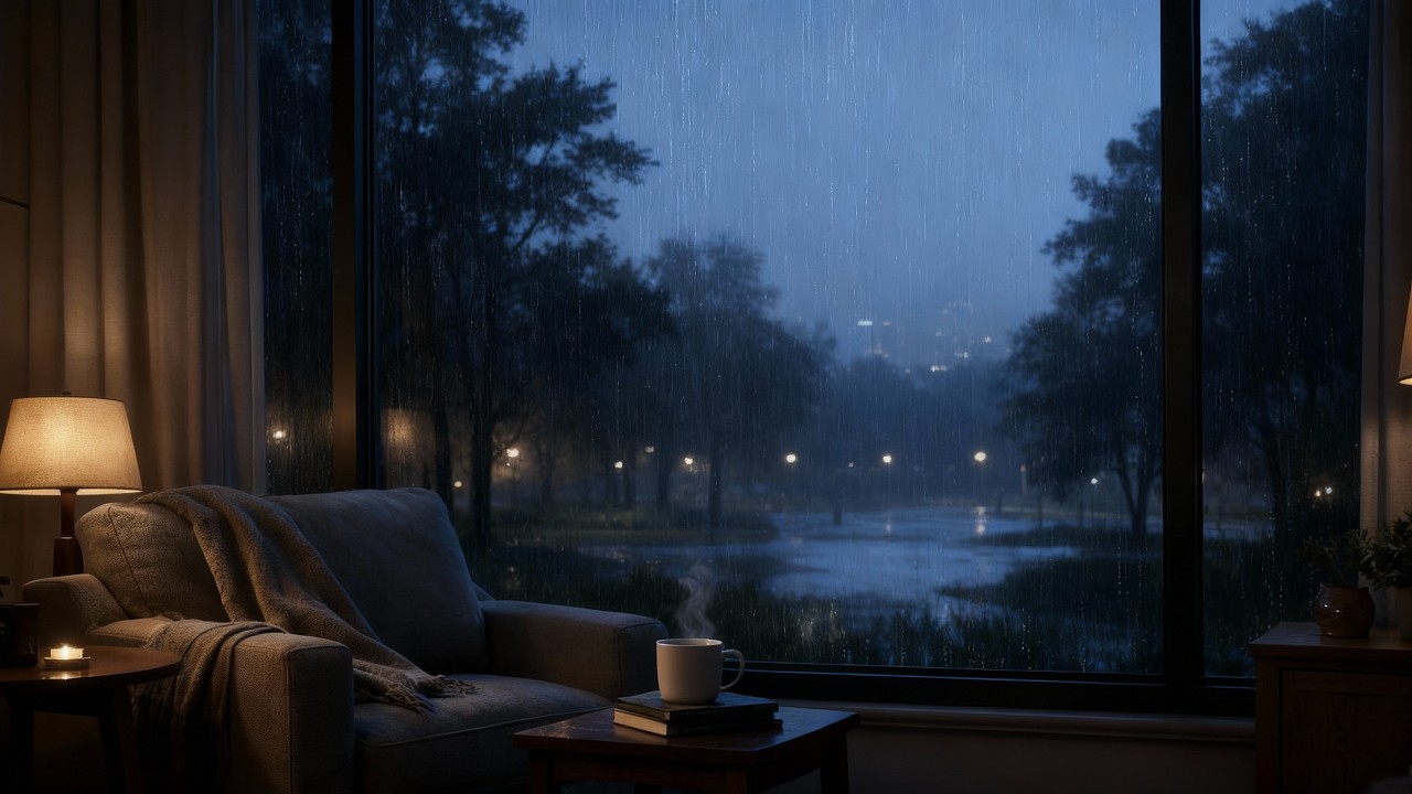 Warm Apartment by the Park — Calm Night Ambience #rain #ambiance