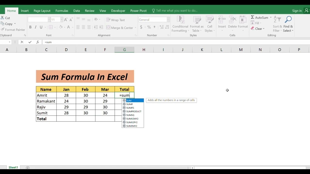How To SUM or Addition on Excel | Formula | Excel में Total कैसे निकालें ? | Hindi #realtechandtax