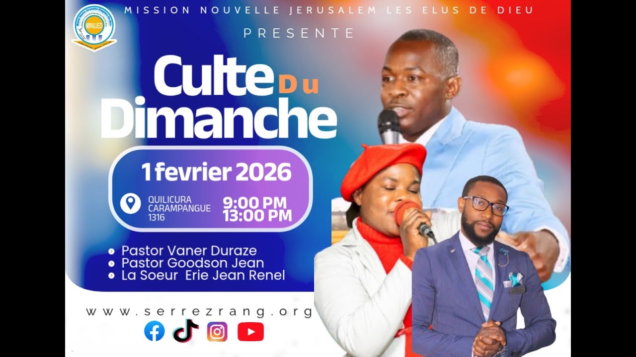 🔴En Direct |CULTE D'ADORATION ET DE LOUANGE- DIMANCHE 1 FEVRIER 2026 | | Soyez Bénis!! |#MINUJED