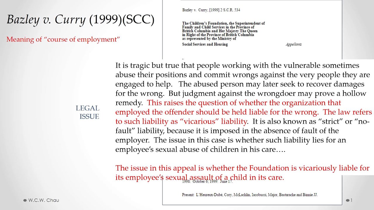 Vicarious Tort Liability:  Bazley v.  Curry