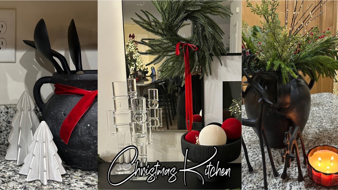 CHRISTMAS 2024 KITCHEN & SMALL CABINET DECORATE WITH ME| MODERN CHRISTMAS DECORATIONS|