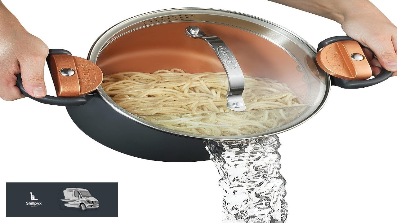 Gotham Steel 5 Quart Stock Pot Multipurpose Pasta Pot with Strainer Lid