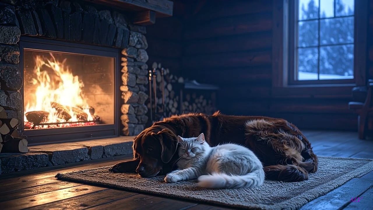 Fireplace Sound with Sleeping Pets 🐱🐶 Затишний камін та улюбленці/Уютный камин и питомцы
