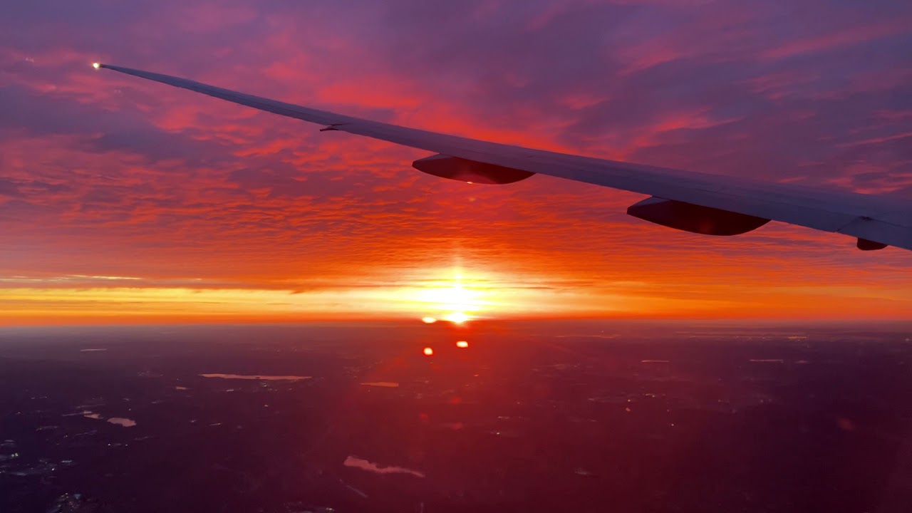 Beautiful sunrise view from airplane USA, New Jersey
