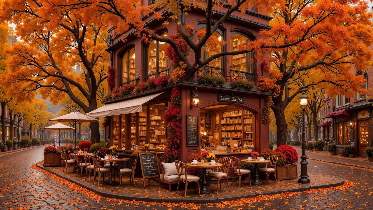 Cozy October Autumn Coffee Jazz🍂 Peaceful Rainy Day Coffee Shop Ambience For Calm And Sleep