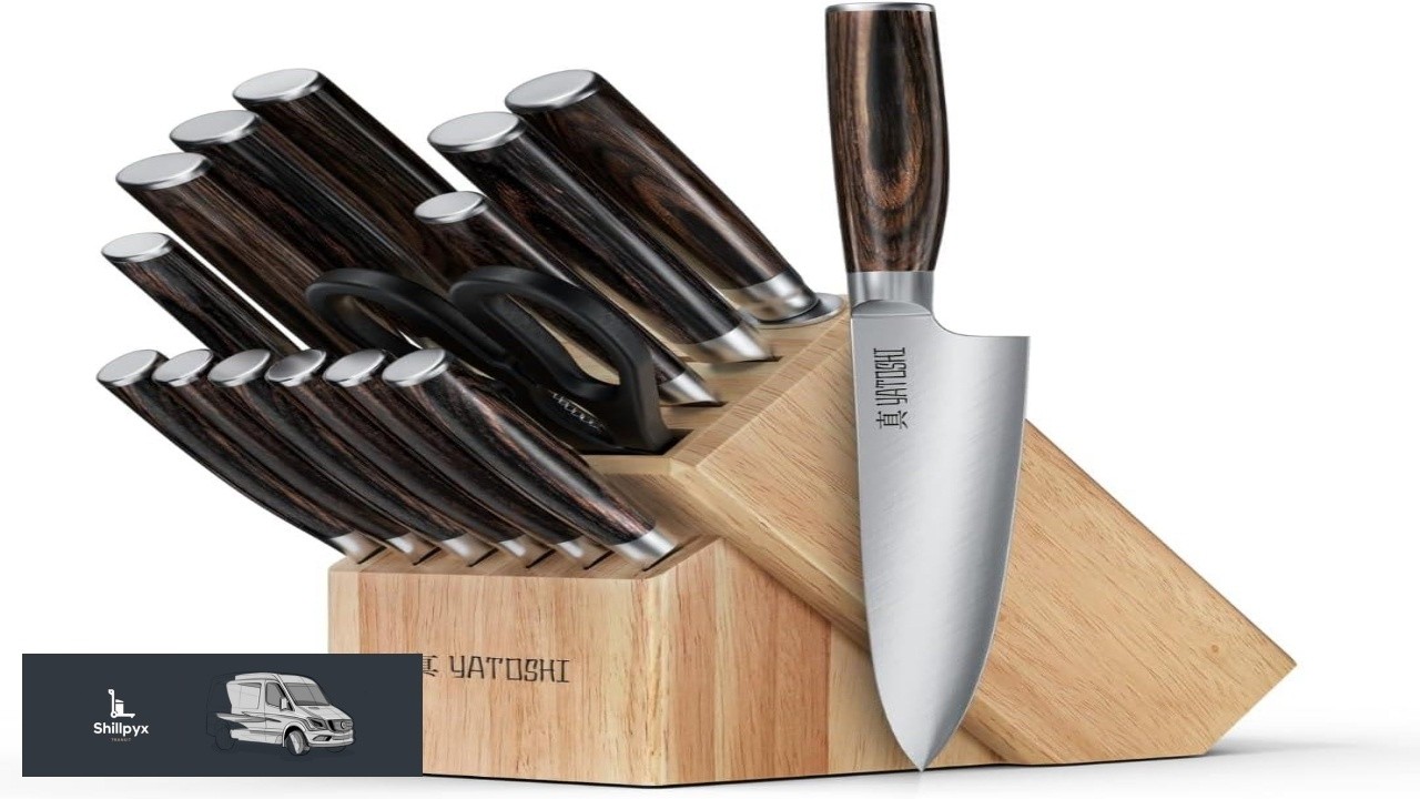 Yatoshi 15 Piece Knife Block Set Pro Kitchen Knife Set Ultra