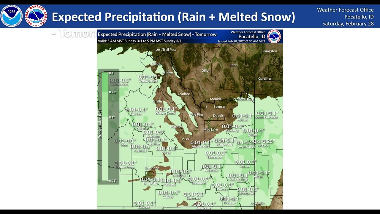 02/28/26 Hazard Briefing - Dry and warm today.  Showers tonight through Monday.