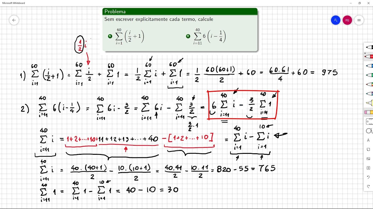 Aula 38 - Parte 4 - Exercícios sobre as propriedades do somatório