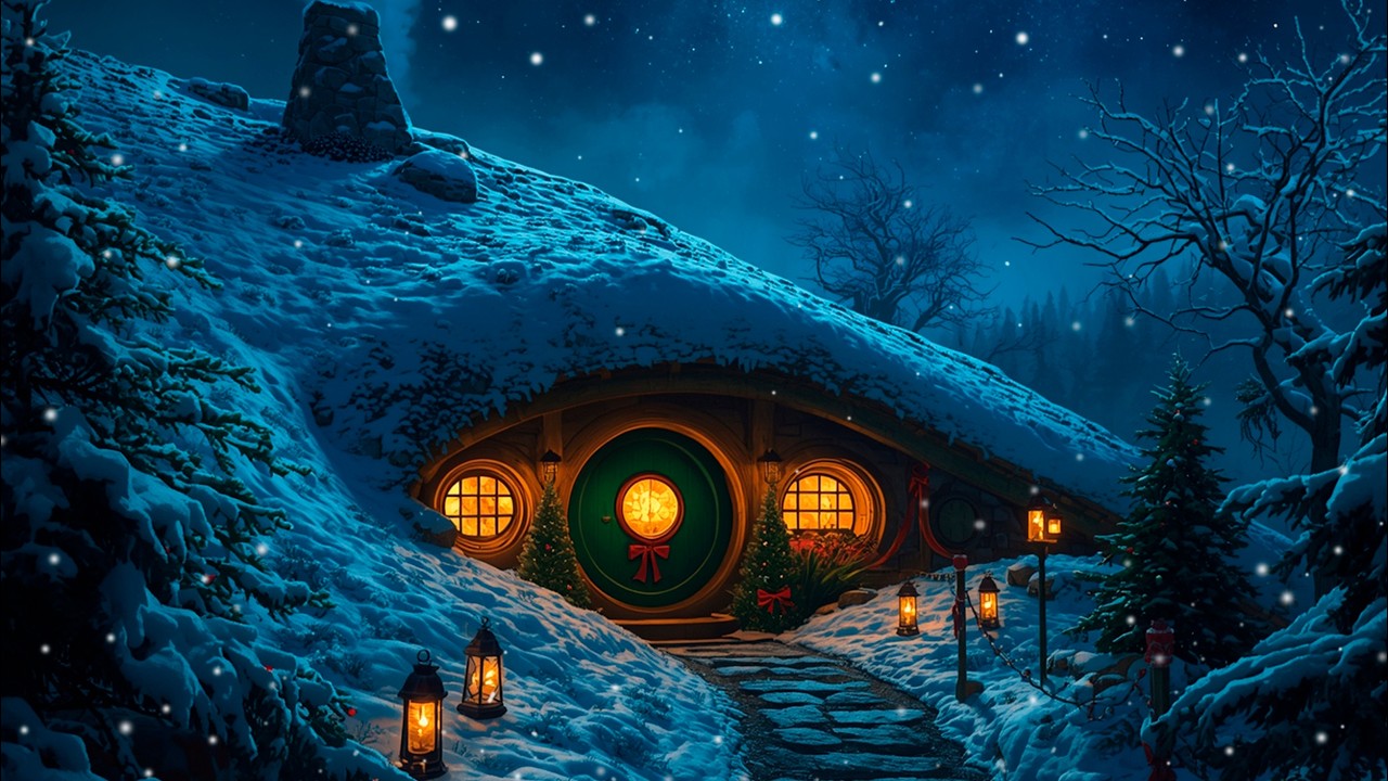 Cozy Hobbit House at Christmas ✨🔥 Snowy Woods, Round Door & Crackling Fireplace