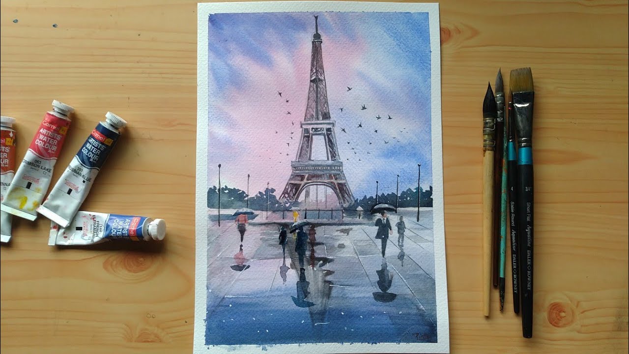 Watercolor painting of Eiffel Tower
