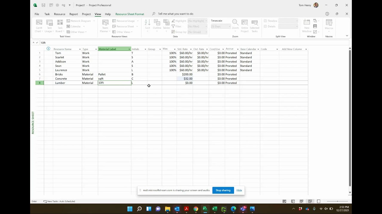 How to use Material Resources in Microsoft Project