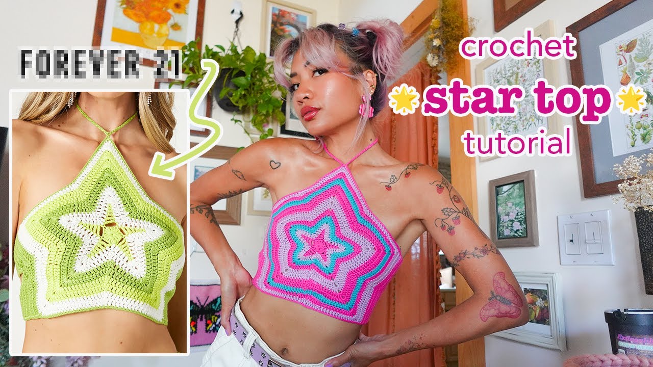 Crochet Star Halter Crop Top Tutorial 🌟 (Fast-Fashion Inspired ☹️)