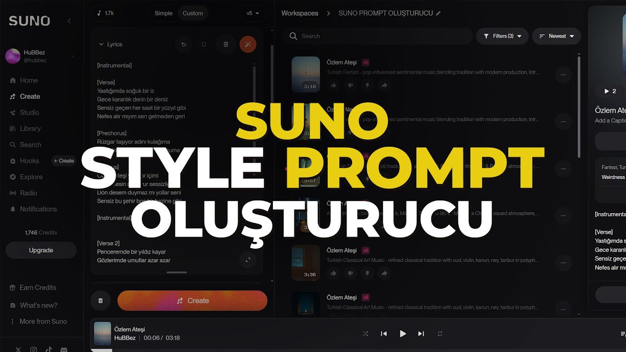 SUNO i&ccedil;in Şarkı ve M&uuml;zik Style (Stil) | Prompt Oluşturucu