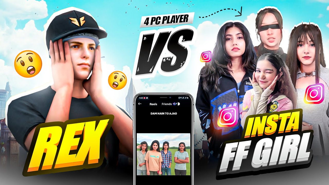 INSTAGRAM FF GIRLS CHALLENGE ME 😡 1 VS 4 PC 🥵 - REX GAMING
