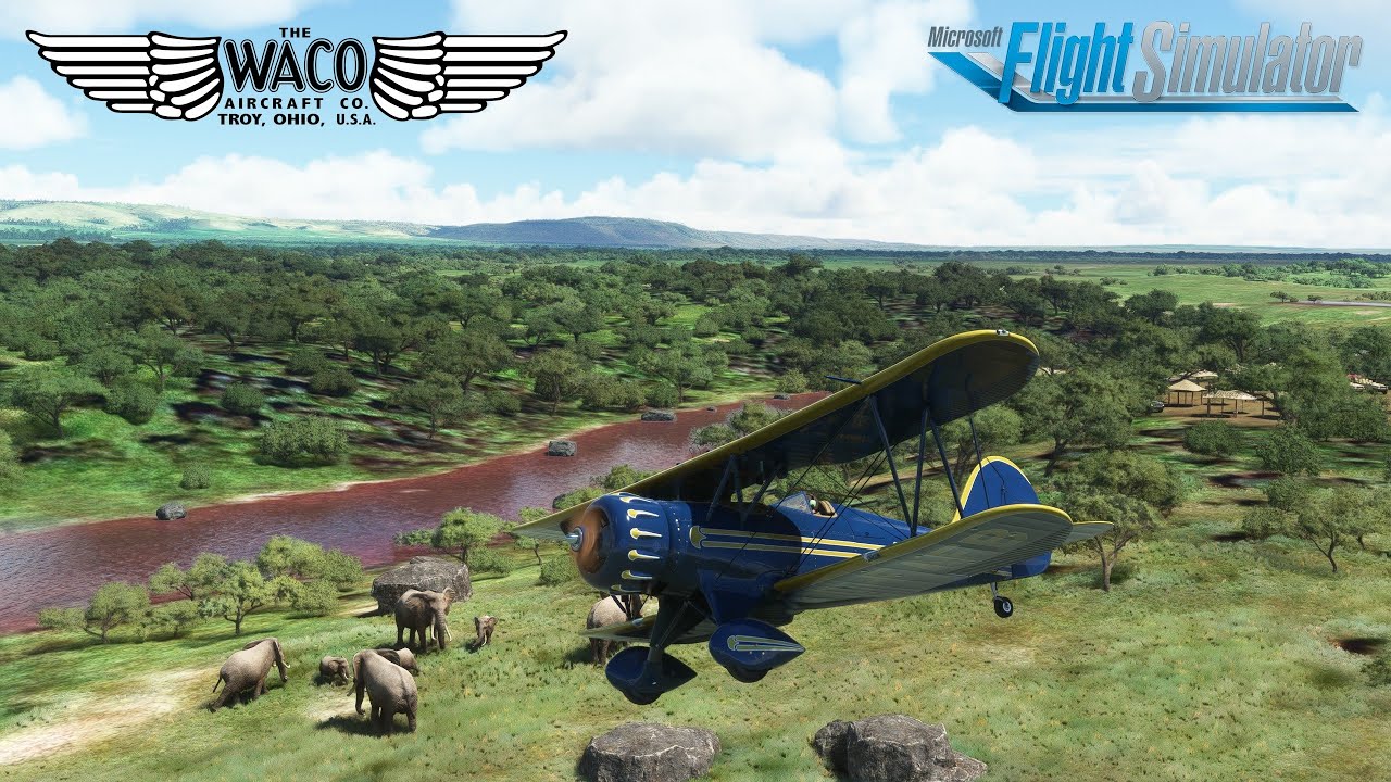 Carenado Waco YMF-5 - Searching for African Wildlife -  feat. iniScene Maasai Mara - MSFS